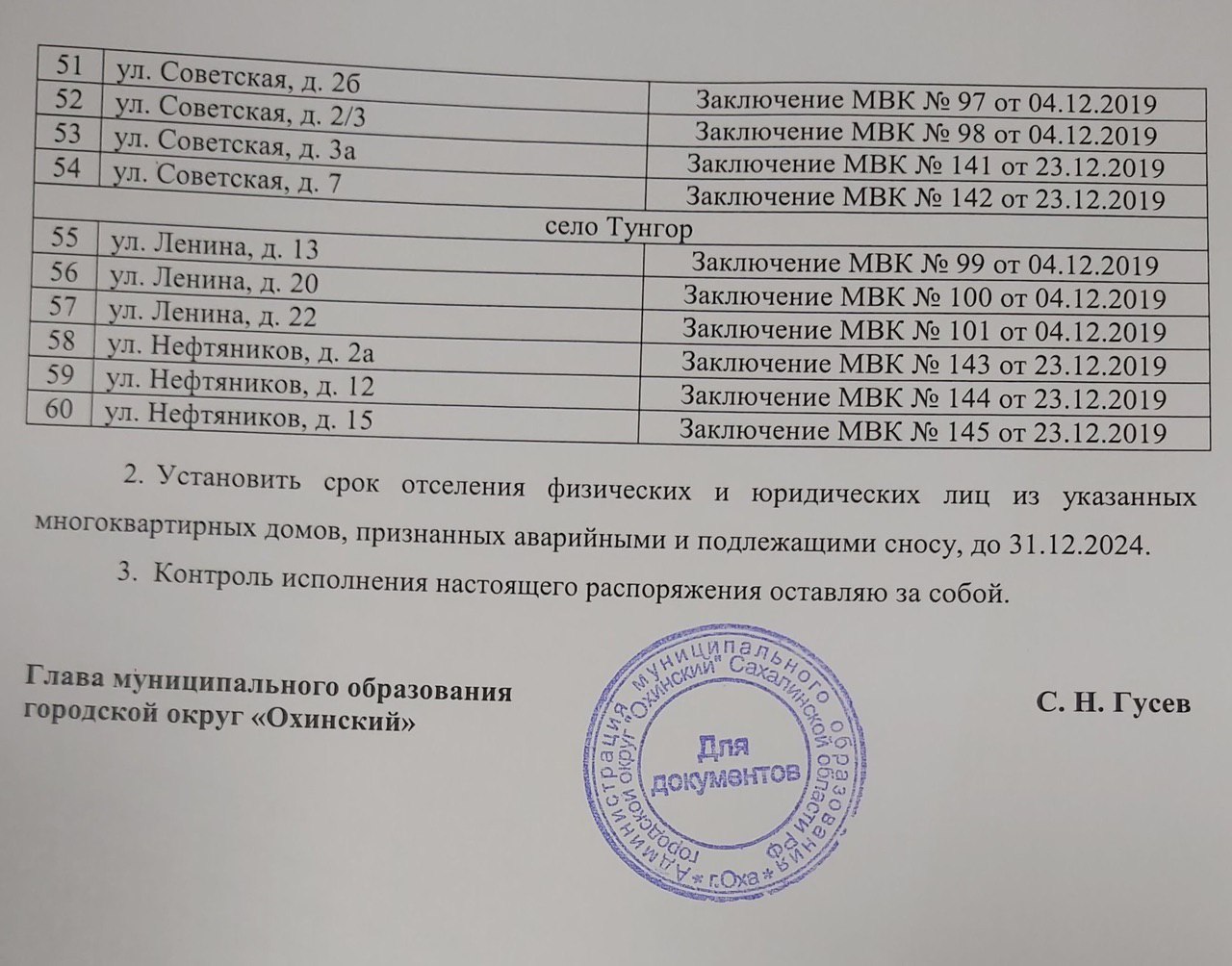 Список домов признанных аварийными и подлежащих сносу